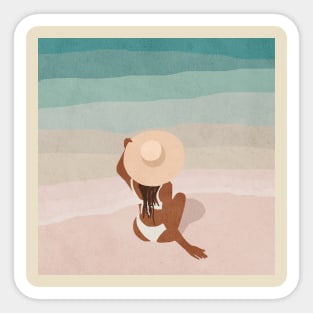 Girl in hat on the beach Sticker